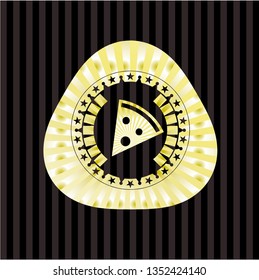 pizza slice icon inside shiny emblem