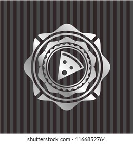 pizza slice icon inside silver shiny badge