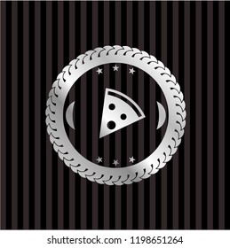 pizza slice icon inside silver shiny badge