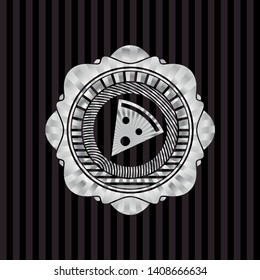 pizza slice icon inside silver emblem