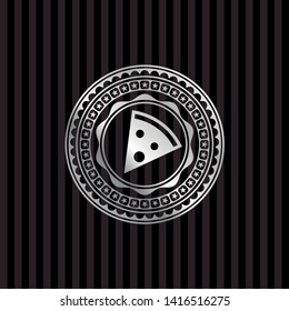 pizza slice icon inside silver badge or emblem