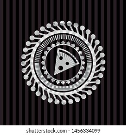 pizza slice icon inside silver emblem or badge