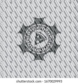 pizza slice icon inside silver color emblem or badge. Scales pattern. Vector Illustration. Detailed.