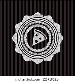 pizza slice icon inside silvery shiny badge