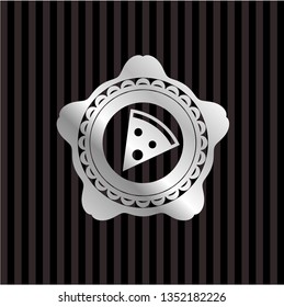 pizza slice icon inside silvery emblem