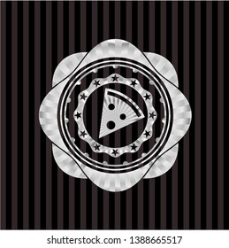 pizza slice icon inside silvery emblem or badge