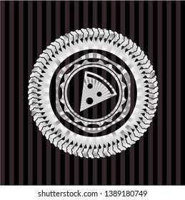 pizza slice icon inside silvery shiny badge