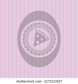icono de la rebanada de pizza dentro del emblema rosa vintage. Un diseño asombroso. 