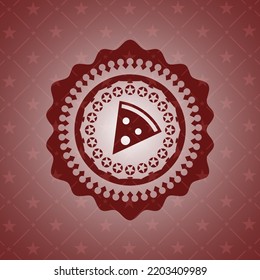 pizza slice icon inside vintage red emblem. 