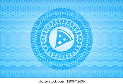 pizza slice icon inside water wave badge.