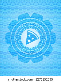 pizza slice icon inside water style badge.