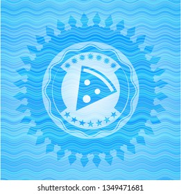 pizza slice icon inside water wave badge.
