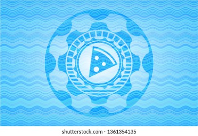 pizza slice icon inside water representation style emblem.