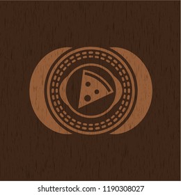 pizza slice icon inside wood emblem