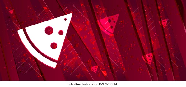 Pizza slice icon isolated on Abstract design bright red banner background