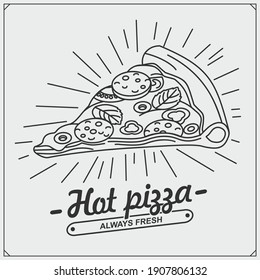 Pizza slice icon and logo. Emblem for pizzeria.