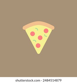 Pizza slice icon or logo isolated on brown background. vector illustration.