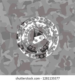 pizza slice icon on grey camouflage texture