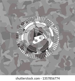 pizza slice icon on grey camouflage texture