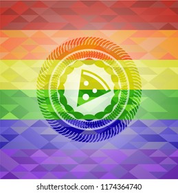 pizza slice icon on mosaic background with the colors of the LGBT flag