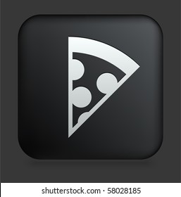 Pizza Slice Icon on Square Black Internet Button Original Illustration