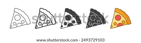 pizza slice icon outline black flat color isolated background