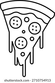 Pizza Slice Icon Contorno Simples Preto e Branco Gotejamento Queijo