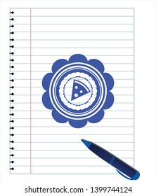 pizza slice icon with pen strokes. Blue ink. Vector Illustration. Detailed.