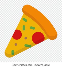 Pizza slice icon. Pizza slice with pepperoni flat icon. Pizzeria food sign. Fast food symbol. Vector illustration