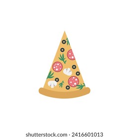 Pizza slice icon. Pizzeria food sign. Fast food symbol. Quality design element. Flat style pizza icon. Editable stroke. Vector illustration