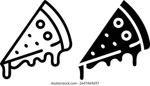 Pizza Slice Icon Set – Black and White Fast Food Symbol Vector Illustration