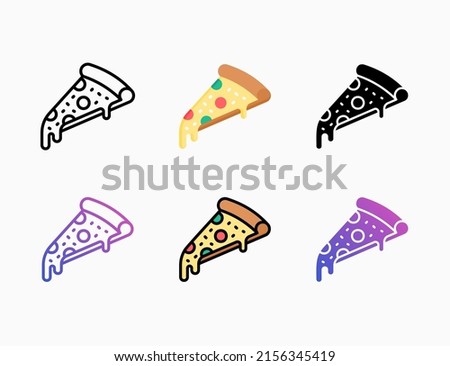 Pizza slice icon set with line, outline, flat, filled, glyph, color, gradient. Editable stroke and pixel perfect. Can be used for digital product, presentation, print design and more.