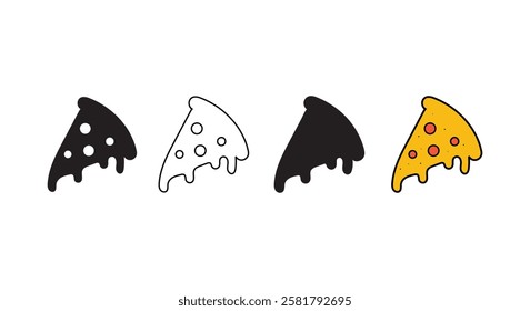 Pizza slice icon  set vector art illustration on white background.