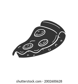 Pizza Slice Icon Silhouette Illustration. Fast Food Vector Graphic Pictogram Symbol Clip Art. Doodle Sketch Black Sign.
