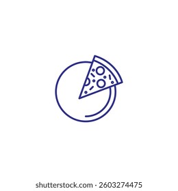 Pizza slice icon in simple line art with minimalistic vector design.