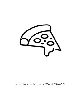 Pizza slice icon. A thin line design of a single pizza slice, perfect for use in food-related apps, pizzeria menus, and culinary websites. Vector illustration