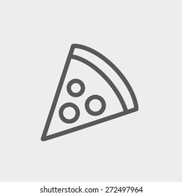 Pizza slice icon thin line for web and mobile, modern minimalistic flat design.  Vector dark grey icon on light grey background.