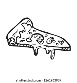 Pizza slice icon. Vector illustration in sketch style. Great for menu, poster or label.