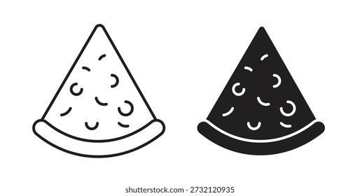 Icono de rebanada de pizza. Ilustración vectorial, plano y carrera
