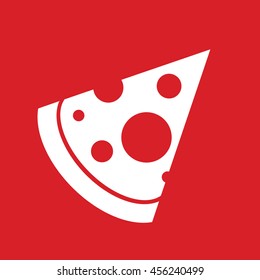 Pizza slice icon vector illustration. Red background