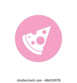 Pizza slice icon vector illustration. Pink button. Pink circle