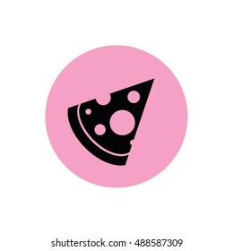Pizza slice icon vector illustration. Pink button. Pink circle