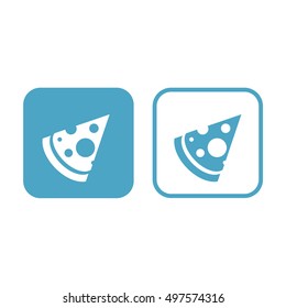 Pizza slice icon vector illustration. White and blue