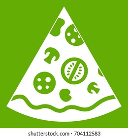 Pizza slice icon white isolated on green background. Vector illustration