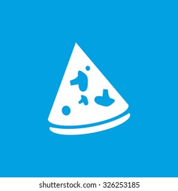 Pizza slice icon, white simple image isolated on blue background