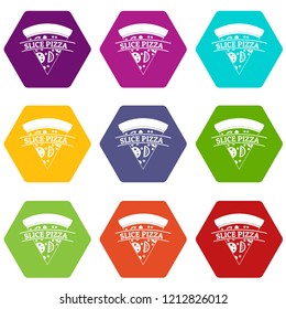 Pizza slice icons 9 set coloful isolated on white for web