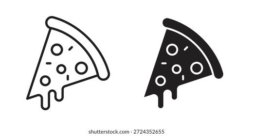 Ícones de fatias de pizza de cor preta em vários estilos