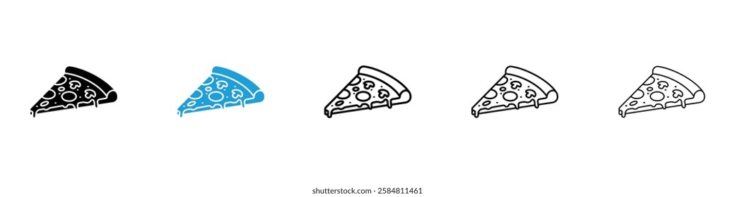 Pizza slice icons collection vectors in black and blue