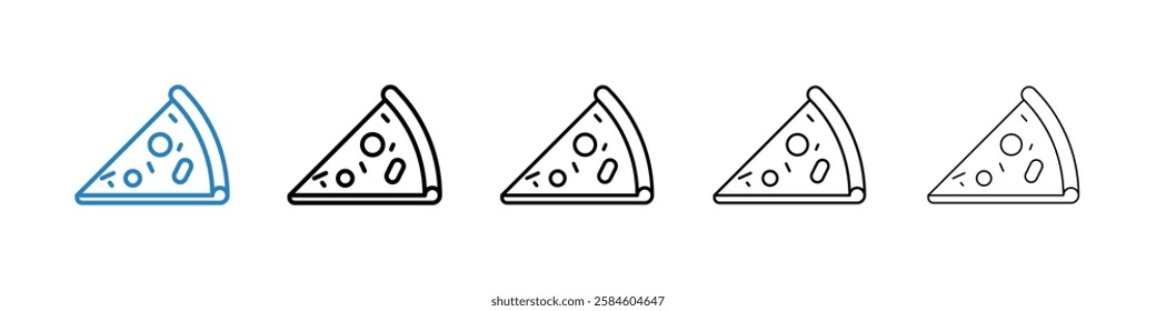 Pizza slice icons in five different stroke sizes