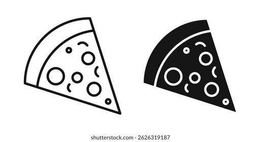 Pizza slice icons in flat solid and thin line style